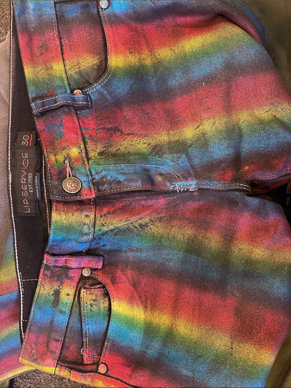 Vintage Lip Service Rainbow Pride Metallic Waxed Low Rise Skinny Jeans Size 30 - Picture 8 of 10